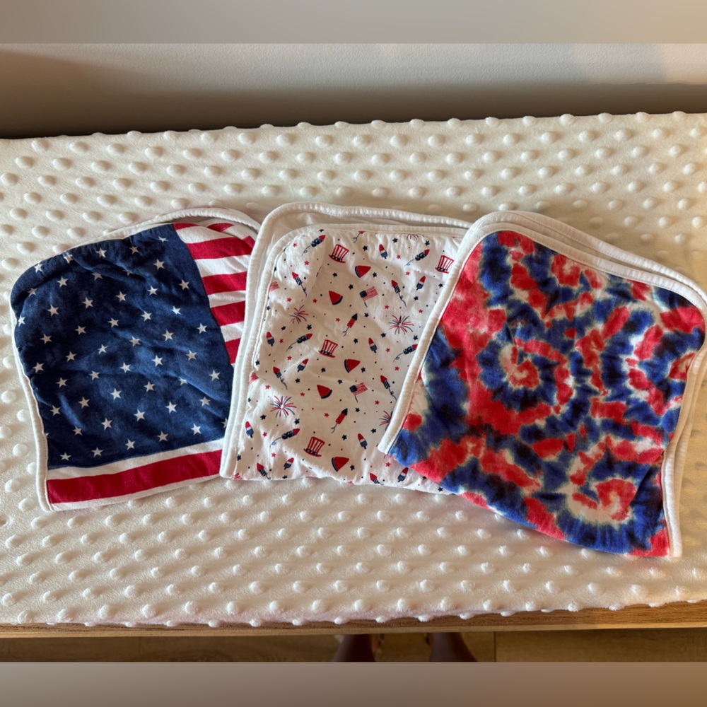 NEW, NEVER USED — Set of 3 Copper Pearl Burp Cloths, Patriot Print
